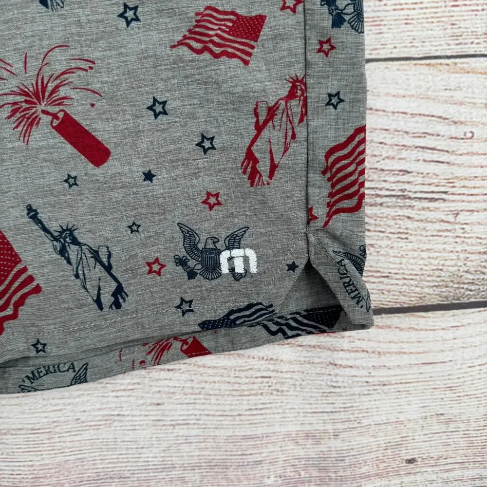 Travis Mathew USA Patriotic Flag Board Shorts Mens 36 Gray‎ Blue Red Beach